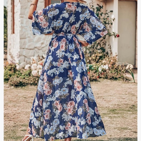 Anrabess Navy Floral Maxi Dress - sheer, long overlay over a shorter slip - Picture 3 of 12